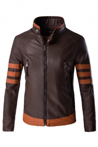 Veste Hommes Moto Biker Manteau Mâle Casual En Simili Cuir Vêtement D'extérieur Pour Homme