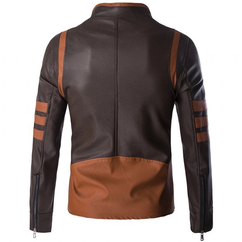 Veste Hommes Moto Biker Manteau Mâle Casual En Simili Cuir Vêtement D'extérieur Pour Homme - Brun