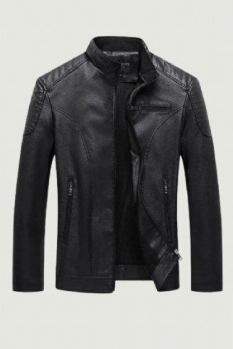 Vestes En Cuir Pour Hommes Col Montant Veste En Polaire Moto Vêtements D'extérieur Manteau Décontracté Fausse Fourrure En