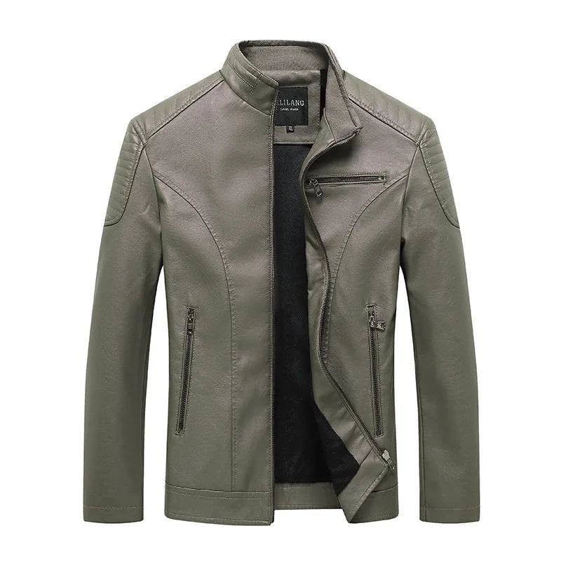 Vestes En Cuir Pour Hommes Col Montant Veste En Polaire Moto Vêtements D'extérieur Manteau Décontracté Fausse Fourrure En - Gris