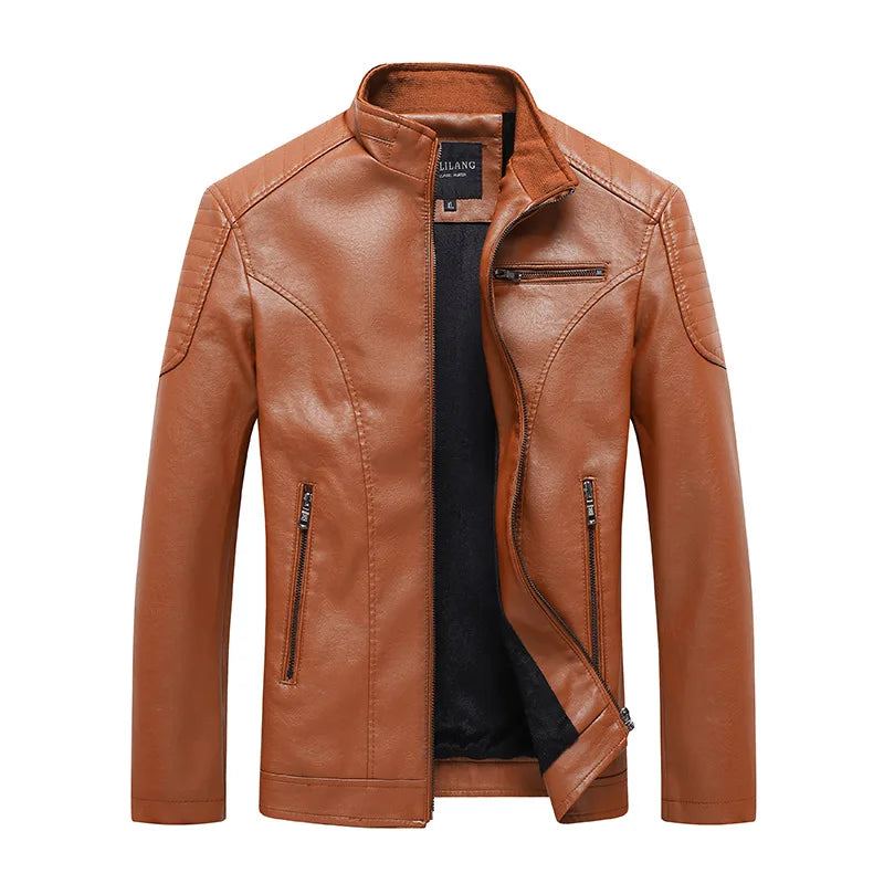 Vestes En Cuir Pour Hommes Col Montant Veste En Polaire Moto Vêtements D'extérieur Manteau Décontracté Fausse Fourrure En - Gris