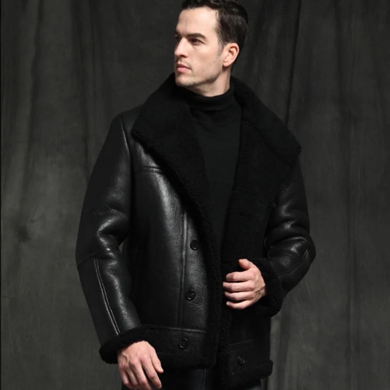 Vestes D'hiver En Fourrure De Mouton Noire Pour Hommes Manteaux En Vraie Marron - Noir