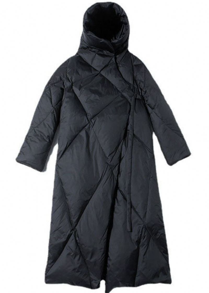 Beaux Manteaux D'hiver En Duvet De Canard Au Design Asymétrique À Capuche Noir - Noir