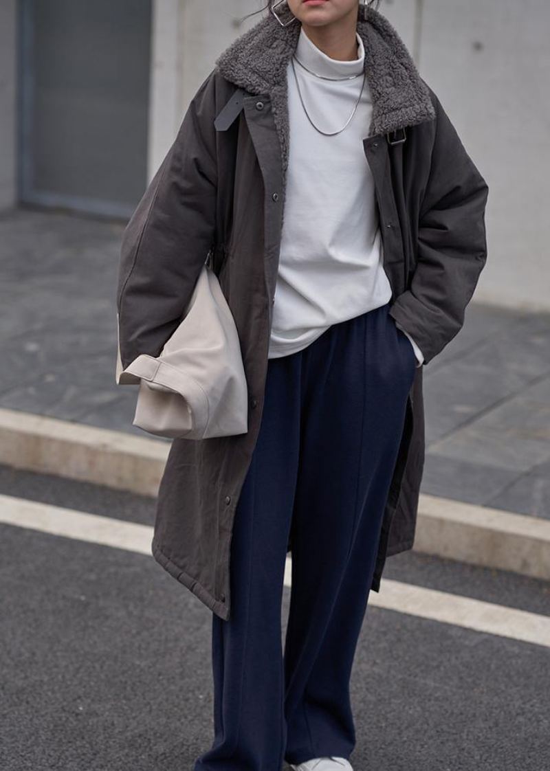 Beaux Vêtements À Col Montant Avec Cordon De Serrage Pour Femmes Gris Chocolat D'extérieur Quotidiens