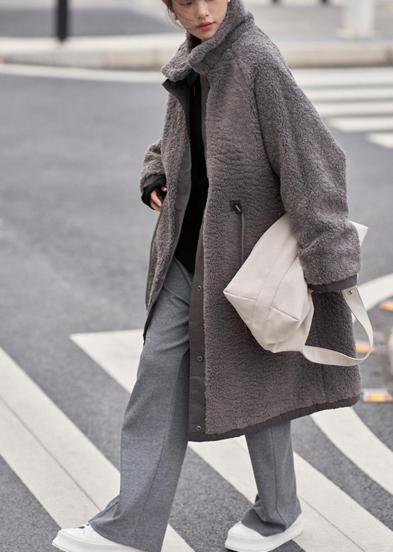 Beaux Vêtements À Col Montant Avec Cordon De Serrage Pour Femmes Gris Chocolat D'extérieur Quotidiens - Chocolat Gris