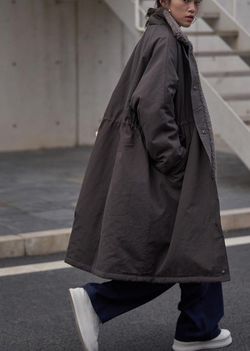 Beaux Vêtements À Col Montant Avec Cordon De Serrage Pour Femmes Gris Chocolat D'extérieur Quotidiens - Chocolat Gris