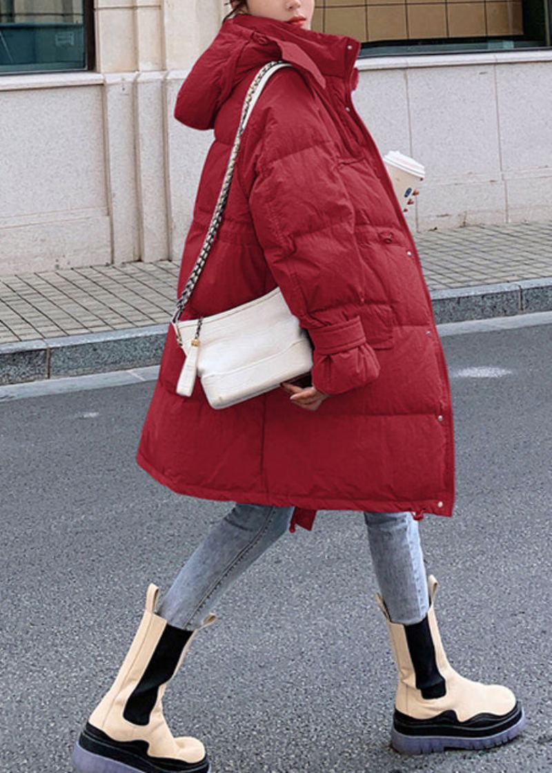 Belles Poches Rouges À Capuche Avec Cordon De Serrage Manteau En Duvet De Canard Hiver - Doudounes femmes