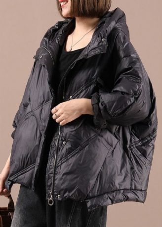 Blouson D'hiver En Duvet De Canard Noir Avec Poches À Capuche Manches Longues Diy