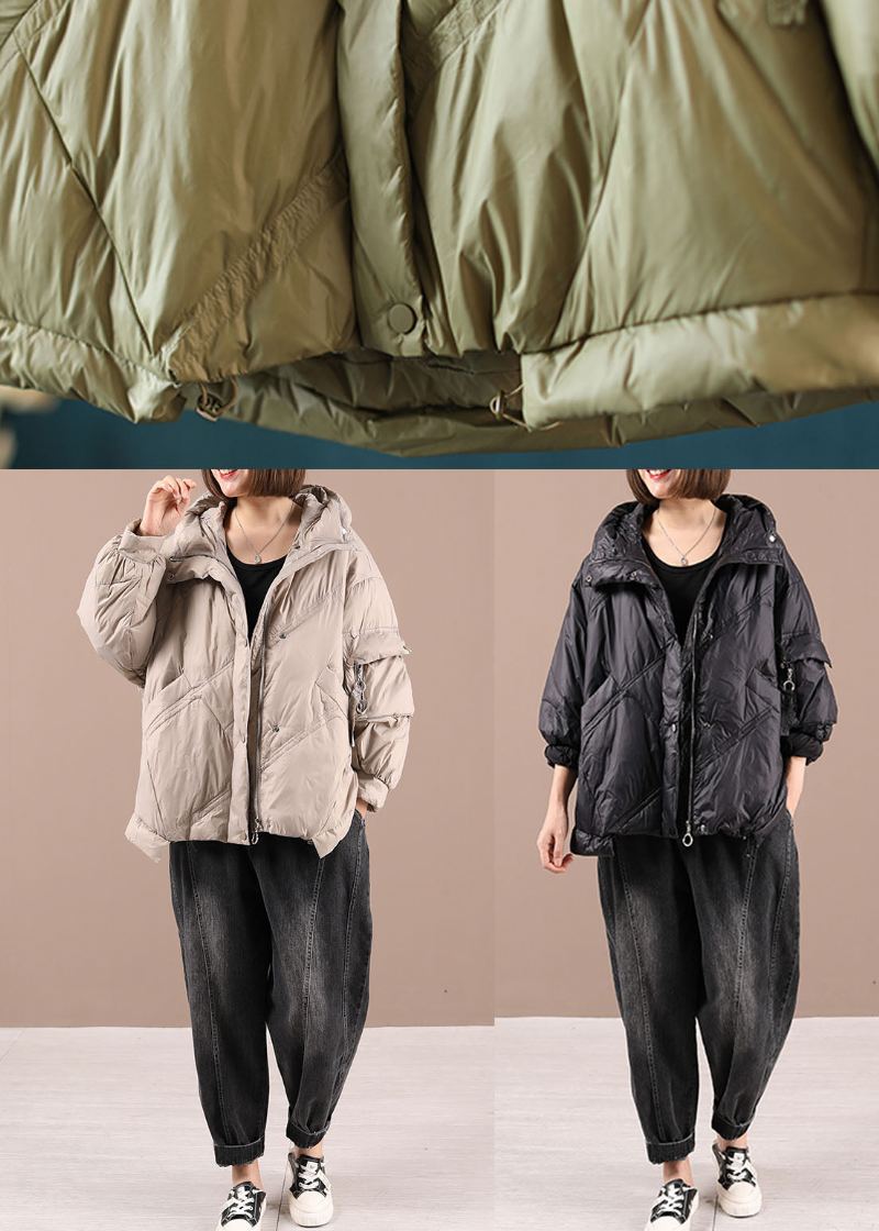 Blouson D'hiver En Duvet De Canard Noir Avec Poches À Capuche Manches Longues Diy - Noir