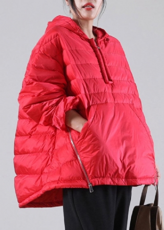 Bohème Rouge Poches À Capuche Duvet De Canard Vestes Hiver