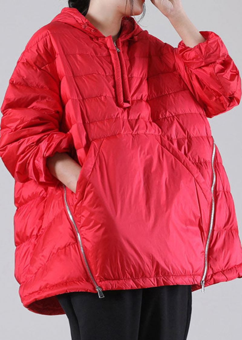 Bohème Rouge Poches À Capuche Duvet De Canard Vestes Hiver - Doudounes femmes