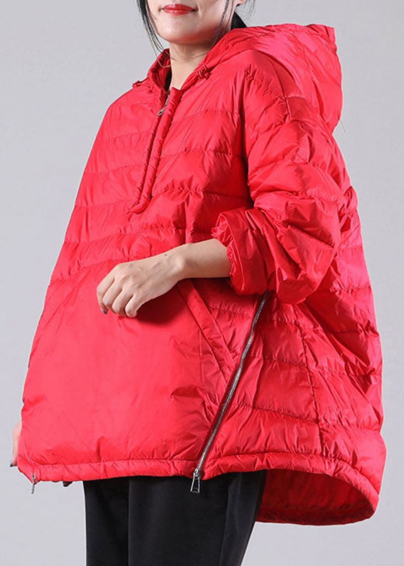 Bohème Rouge Poches À Capuche Duvet De Canard Vestes Hiver - Doudounes femmes