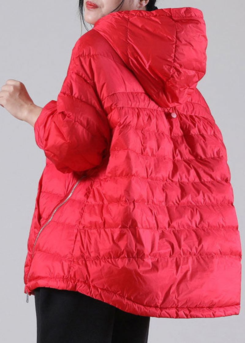 Bohème Rouge Poches À Capuche Duvet De Canard Vestes Hiver - Doudounes femmes