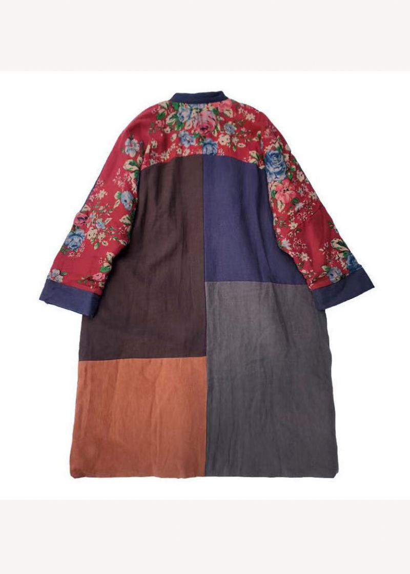 Boho Colorblock Poches Patchwork Grande Taille Manteau Rempli De Coton Fin Hiver - Doudounes femmes