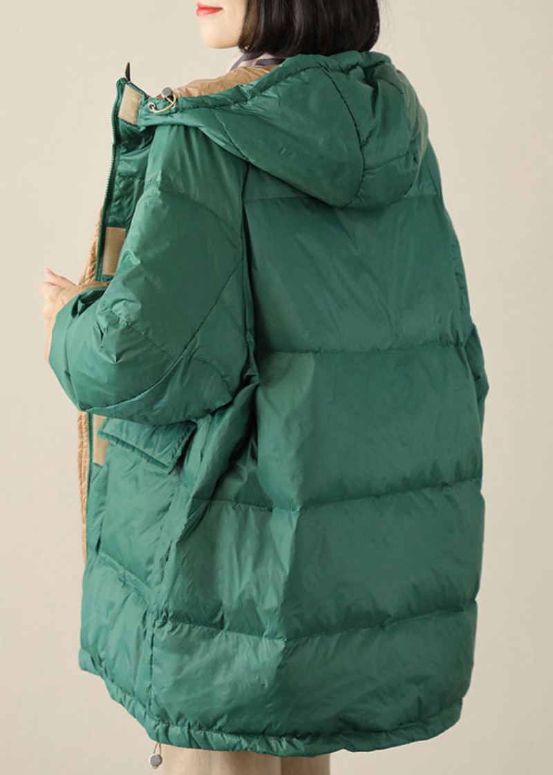 Boho Green Zippé Graphic Loose Winter Duck Down Puffer - Blanc