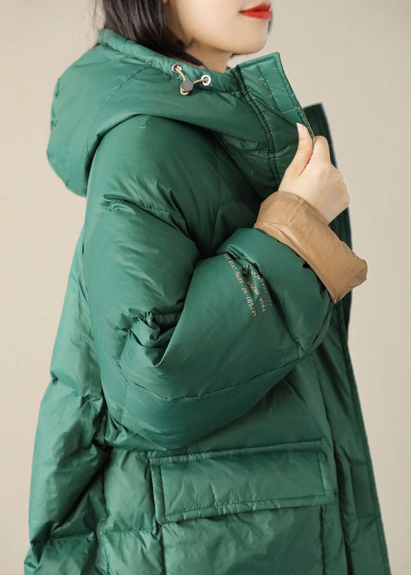 Boho Green Zippé Graphic Loose Winter Duck Down Puffer - Blanc