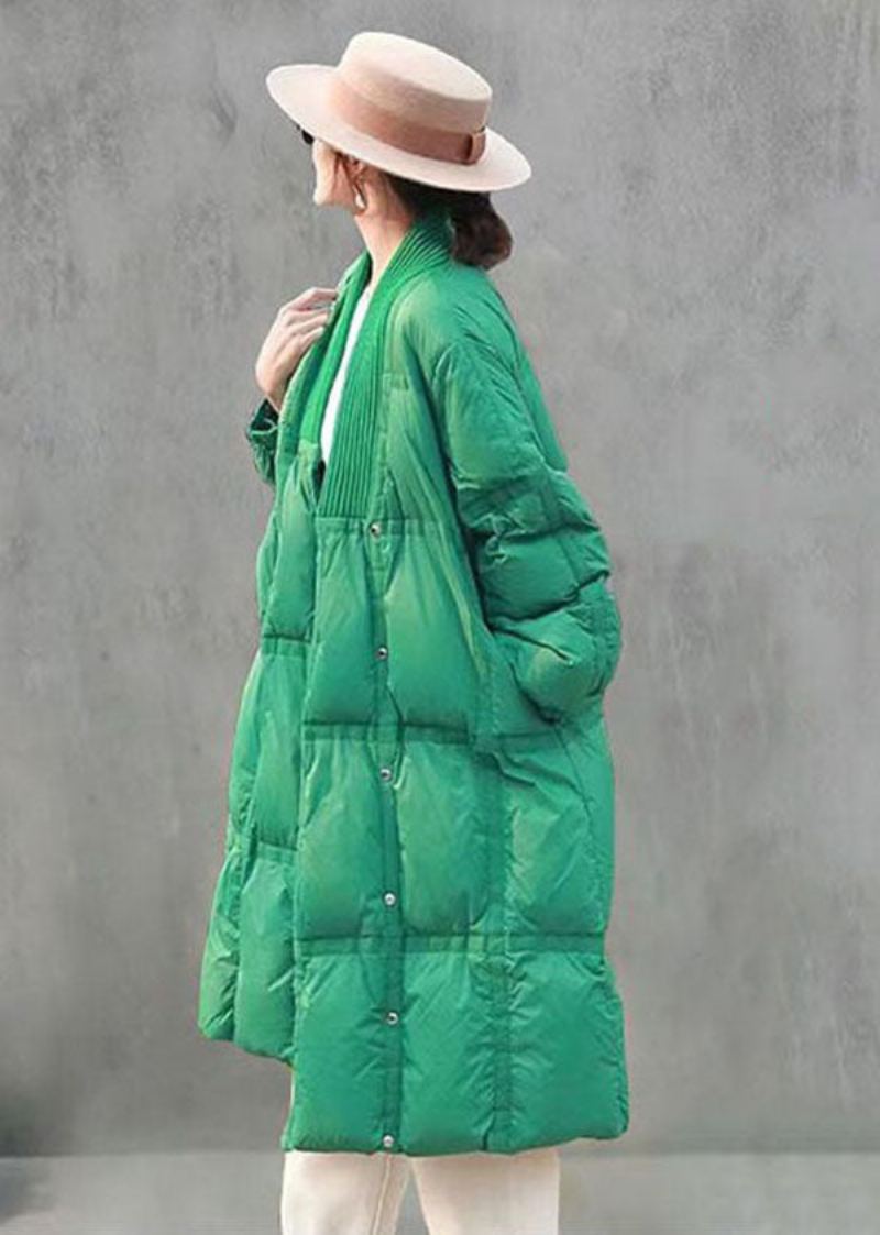 Boho Vert Col En V Solide Épais Duvet De Canard Doudoune Hiver - Doudounes femmes