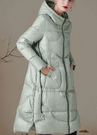 Boutique Argent Vert À Capuche Bas Haute Conception Lâche Hiver Duvet De Canard Manteaux