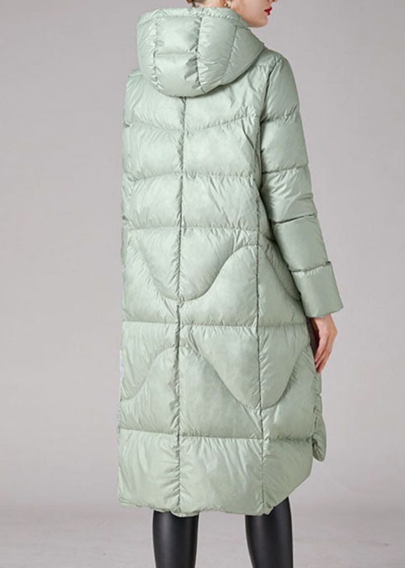 Boutique Argent Vert À Capuche Bas Haute Conception Lâche Hiver Duvet De Canard Manteaux - Doudounes femmes