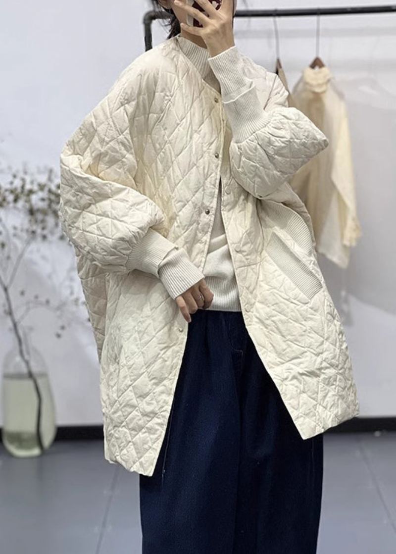 Boutique Blanc Poches Patchwork Fin Coton Rempli Manteau Hiver - Doudounes femmes