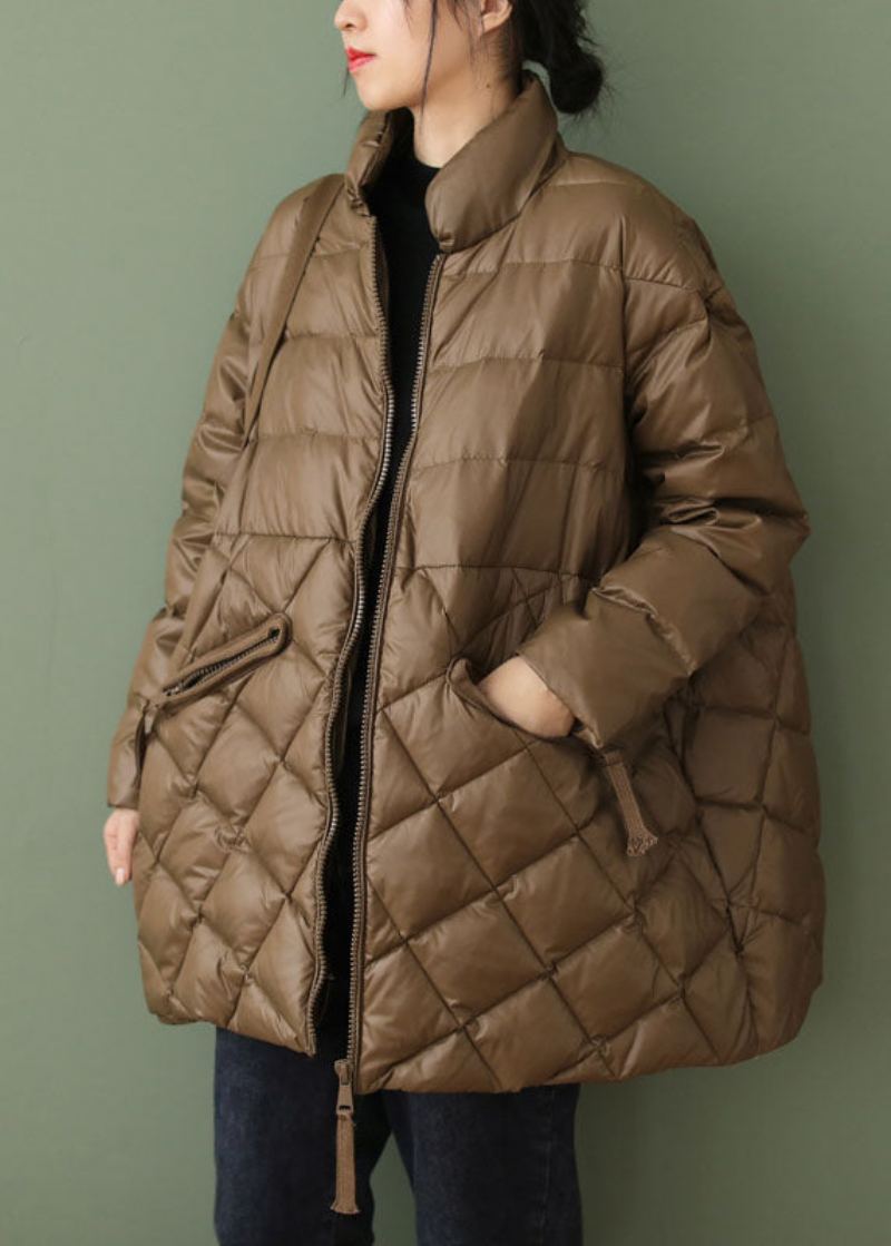 Boutique Manteau D'hiver Ample En Duvet Avec Poches Zippées Et Chocolat