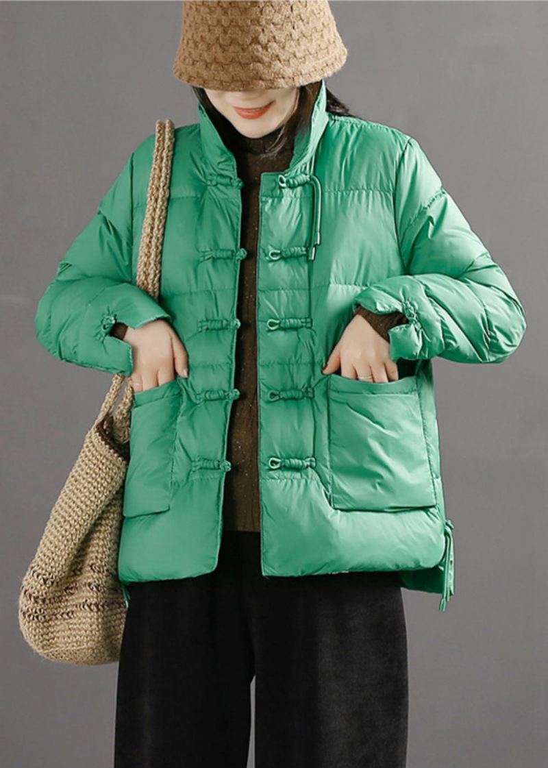 Boutique Vert Chinois Bouton Duvet De Canard Manteau Hiver - Doudounes femmes