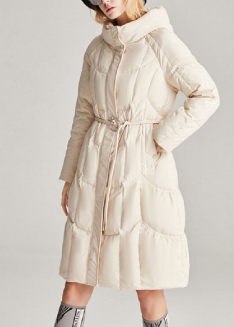 Boutique Veste D'hiver En Duvet De Canard Beige Avec Boutons Et Ceinture À Nouer À La Taille