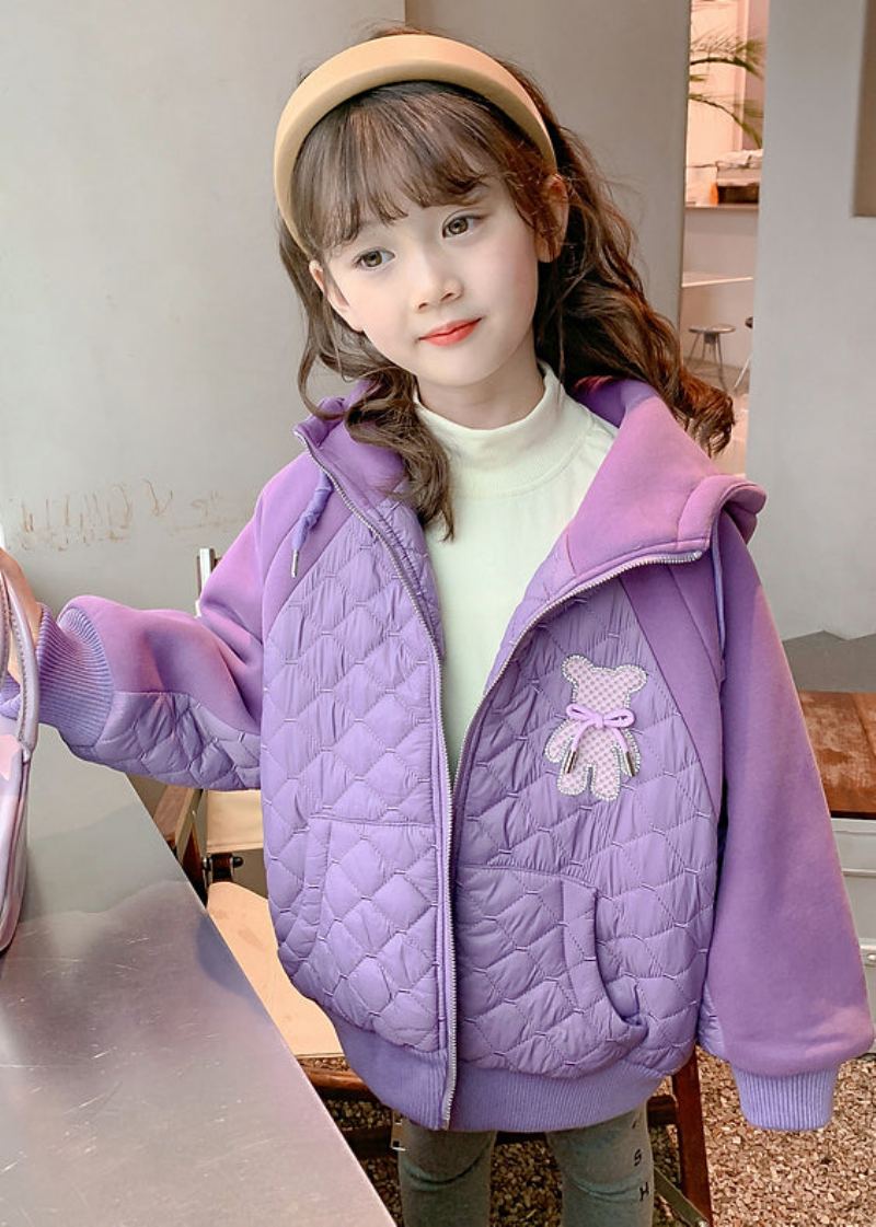 Boutique Violet Poches À Capuche Fine Coton Rempli Enfants Filles Manteau Hiver