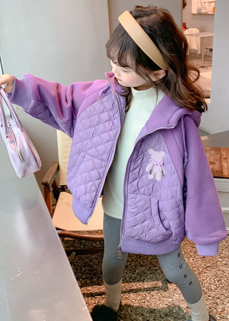 Boutique Violet Poches À Capuche Fine Coton Rempli Enfants Filles Manteau Hiver - Doudounes femmes