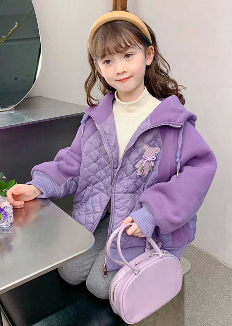 Boutique Violet Poches À Capuche Fine Coton Rempli Enfants Filles Manteau Hiver - Doudounes femmes