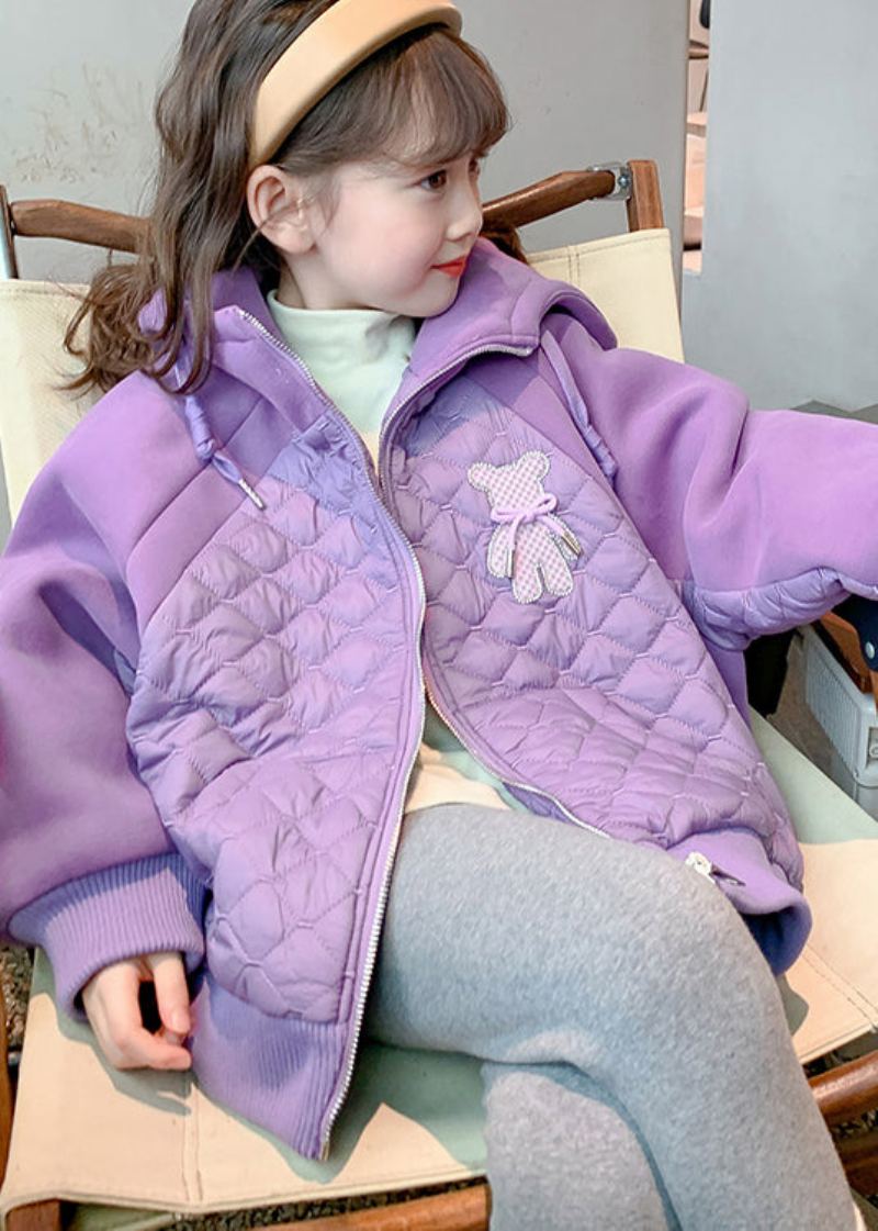 Boutique Violet Poches À Capuche Fine Coton Rempli Enfants Filles Manteau Hiver - Doudounes femmes