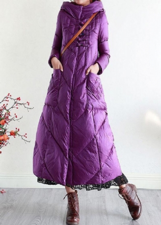 Bouton Oriental À Capuche Violet Moderne Allonger Le Manteau Doudoune En Duvet De Canard Hiver