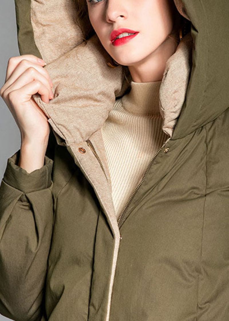 Chic Armée Vert Poches Vêtements Chauds Des Deux Côtés Hiver Manteau En Duvet De Canard - Doudounes femmes