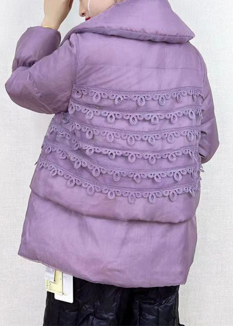 Chic Violet Col Claudine Bouton Patchwork Duvet De Canard Manteau Hiver - Doudounes femmes