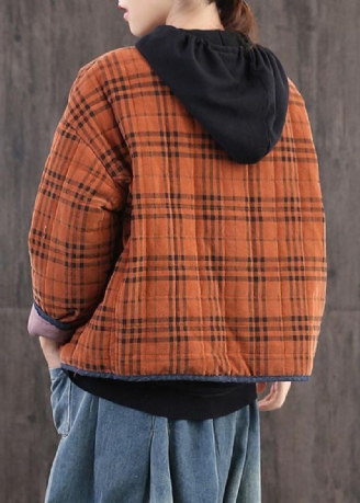 Diy Manteau D'hiver En Velours Côtelé À Carreaux Orange