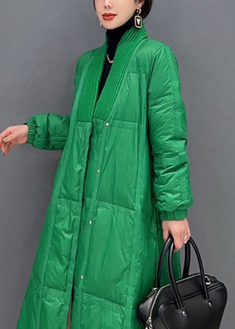 Diy Vert Col En V Bouton Épais Duvet De Canard Manteau Hiver - Doudounes femmes