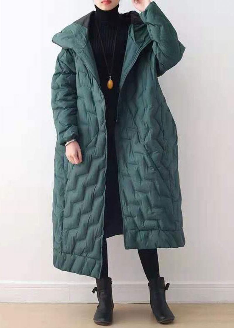 Doudoune Ample Décontractée Pardessus À Capuche Manteau Asymétrique Hiver - Vert