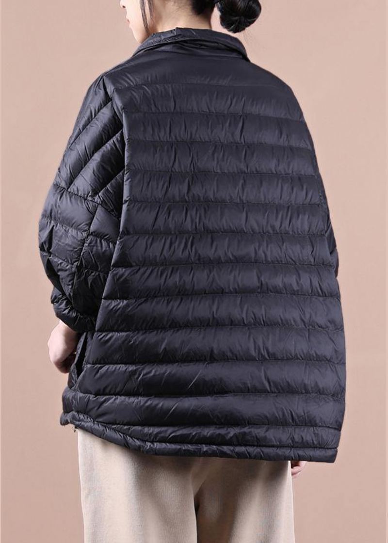 Doudoune Ample De Luxe Avec Poches À Revers Noires Manteau En Duvet De Canard - Noir