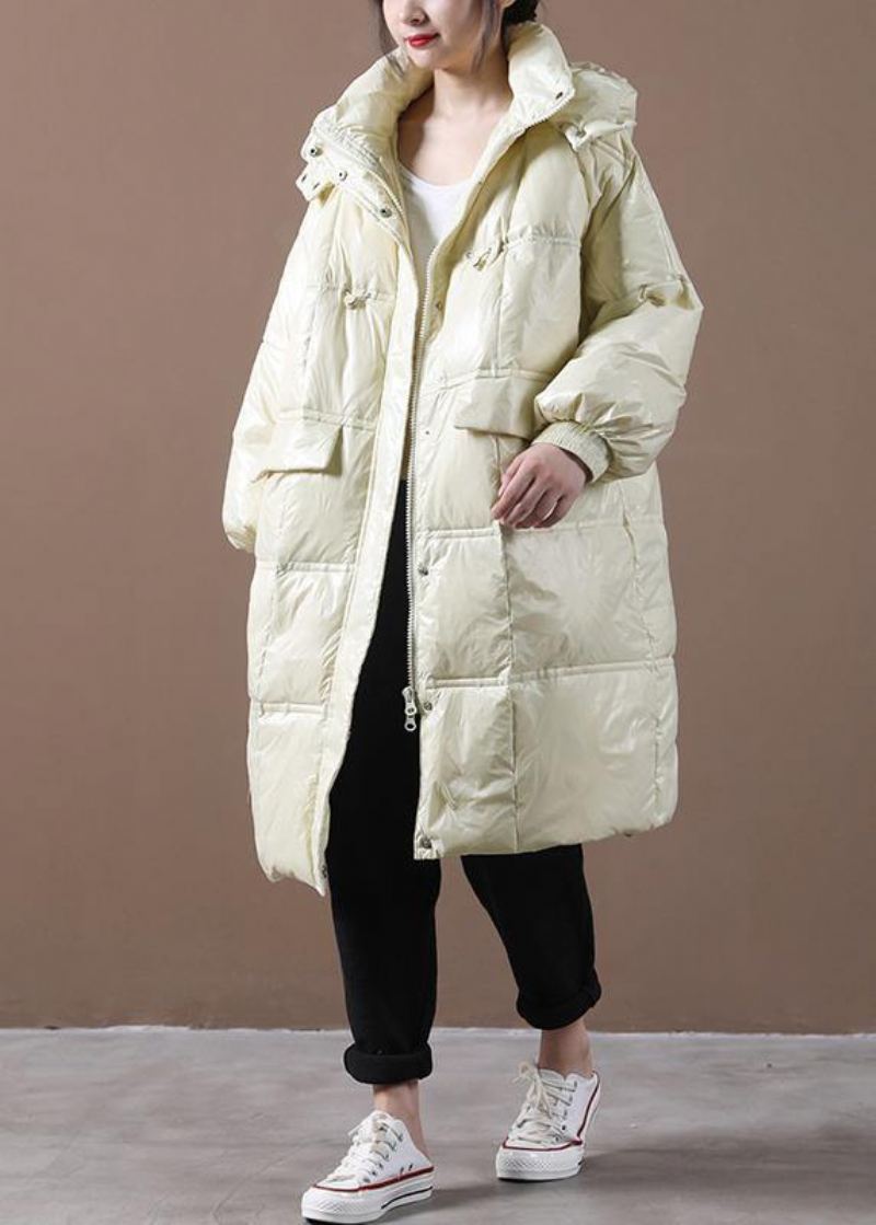 Doudoune Beige Pour Femme Ample Coupe Poches À Capuche Fermeture Éclair Vêtements D'extérieur Fins Collection Hiver 2024 - Doudounes femmes