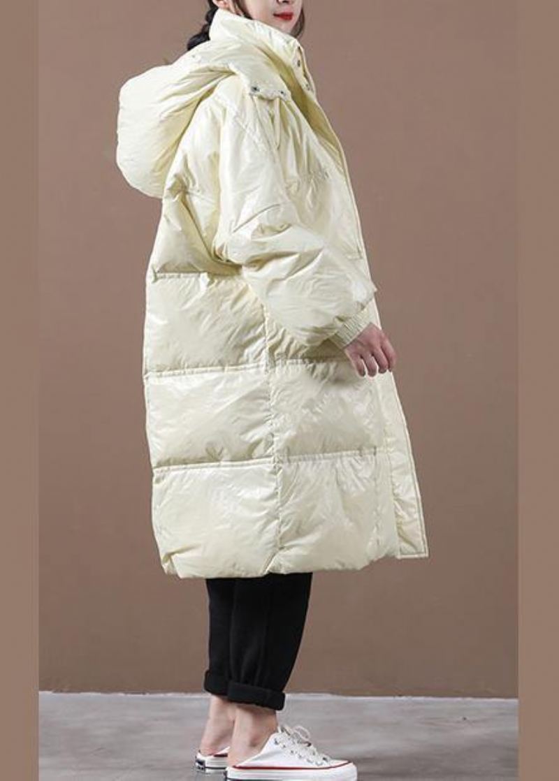 Doudoune Beige Pour Femme Ample Coupe Poches À Capuche Fermeture Éclair Vêtements D'extérieur Fins Collection Hiver 2024 - Doudounes femmes