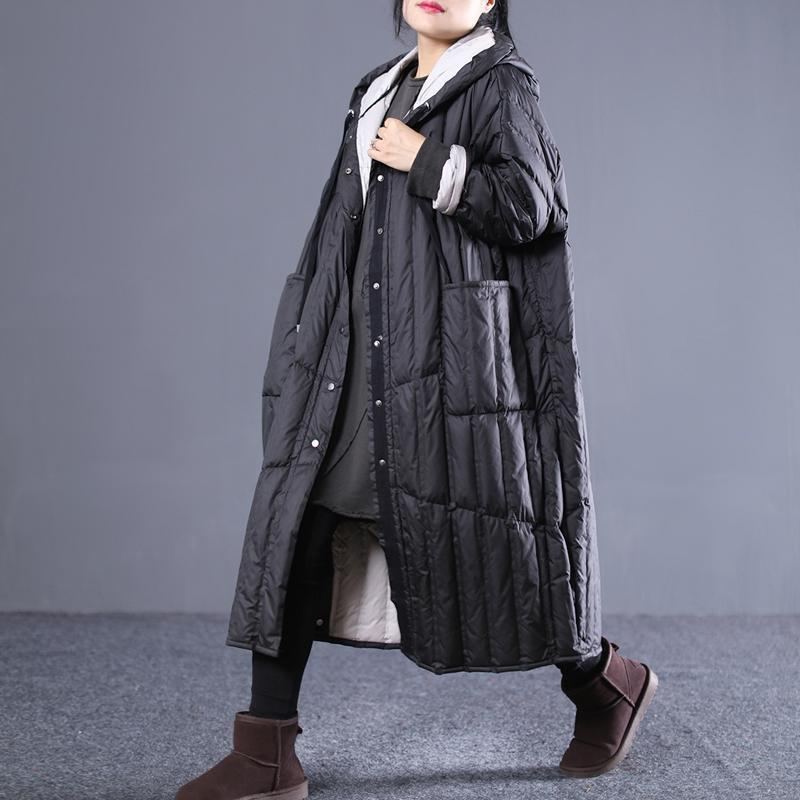 Doudoune À Capuche Avec Cordon De Serrage Tenues Noires Grande Taille Manteau Élégant Poches Nouvelle Collection - Noir