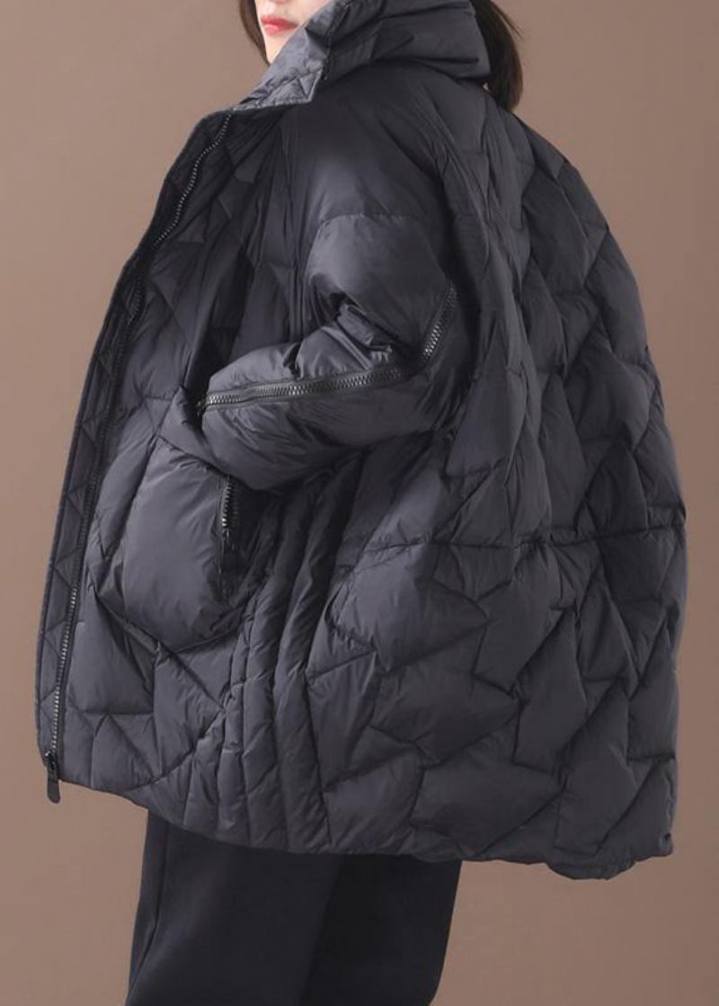 Doudoune Chaude Grande Taille Col Montant Manteau En Duvet De Canard Noir Zippé - Doudounes femmes