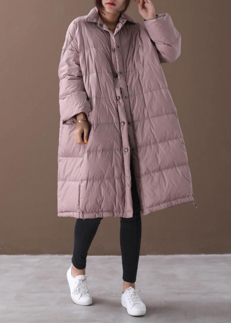 Doudoune Chaude Grande Taille Manteaux Col Montant Rose Manteau En Duvet De Canard À Grandes Poches - Doudounes femmes