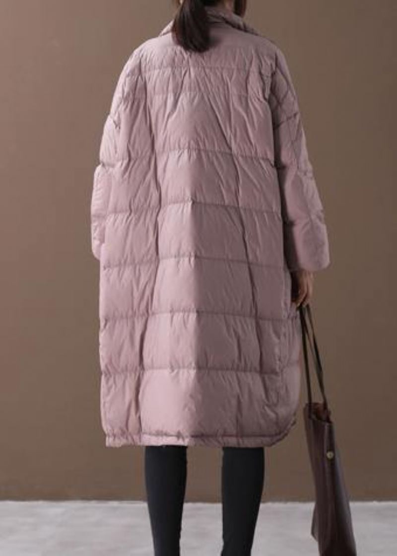 Doudoune Chaude Grande Taille Manteaux Col Montant Rose Manteau En Duvet De Canard À Grandes Poches - Doudounes femmes