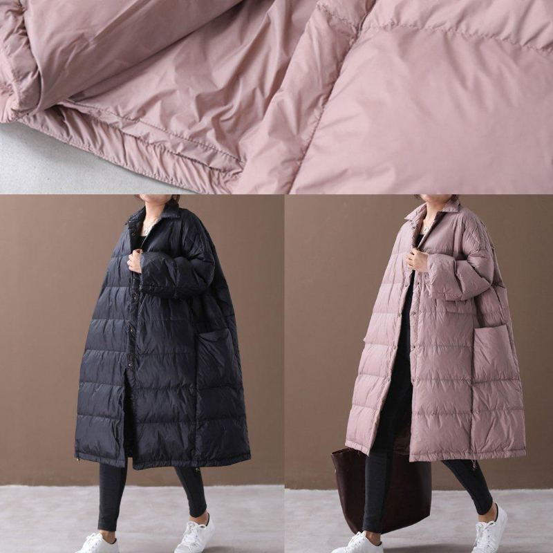 Doudoune Chaude Grande Taille Manteaux Col Montant Rose Manteau En Duvet De Canard À Grandes Poches - Doudounes femmes