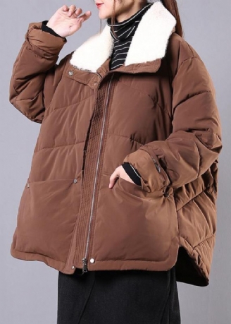 Doudoune Chaude Grande Taille Manteaux À Revers Poches Chocolat Parkas D'hiver Zippées