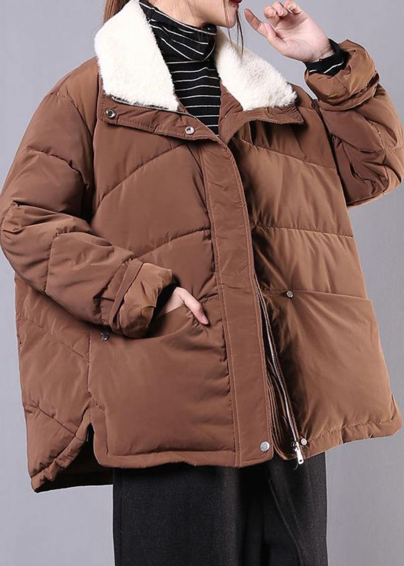 Doudoune Chaude Grande Taille Manteaux À Revers Poches Chocolat Parkas D'hiver Zippées - Bleu