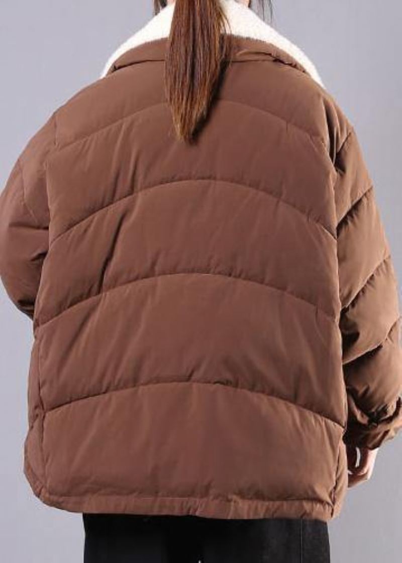 Doudoune Chaude Grande Taille Manteaux À Revers Poches Chocolat Parkas D'hiver Zippées - Bleu