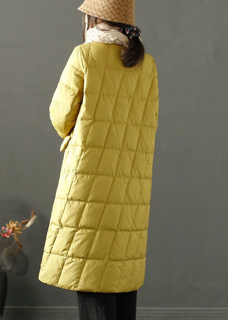 Doudoune En Duvet De Canard Jaune Col Montant Bouton Oriental Hiver - Doudounes femmes