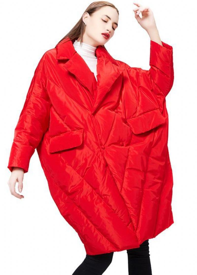 Doudoune Grande Taille Col Cranté Vestes Manteau Rouge Hiver - Doudounes femmes